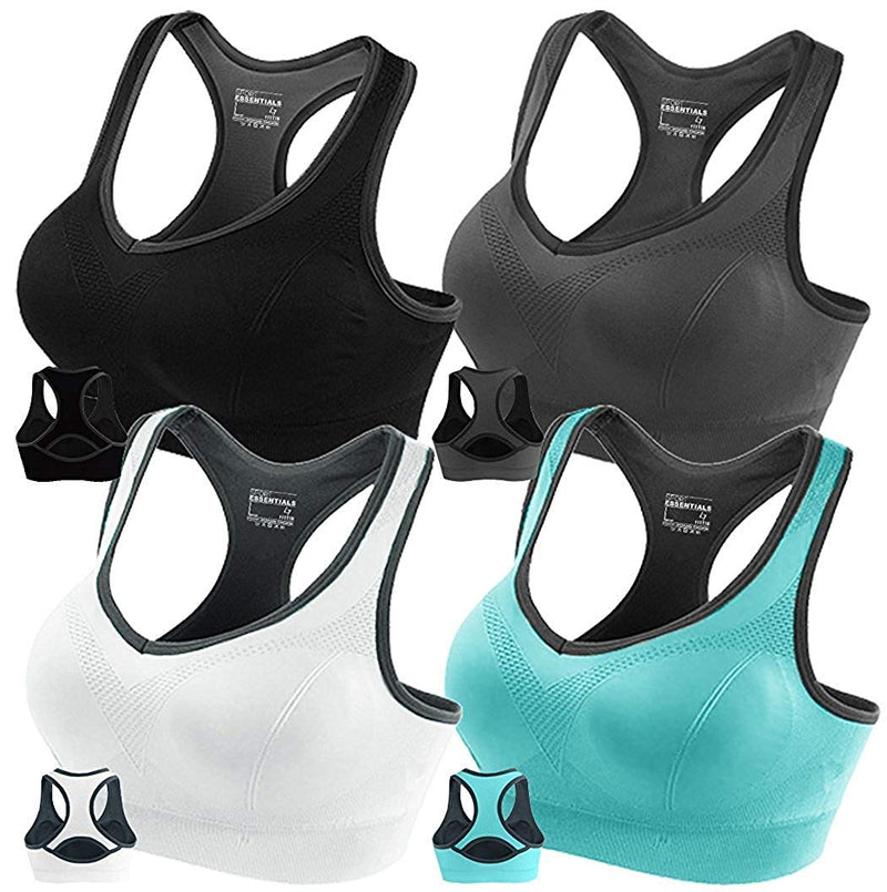 FITTIN Racerback Sports Bras - Padded Seamless Med Impact Support for Yoga Gym Workout Fitness