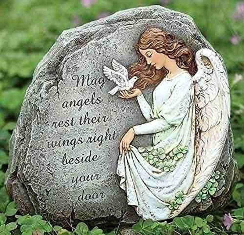 Joseph Studio 62407 Tall Celtic Angel Garden Stone with Inscribed Verse May Angels Rest Their Wings Right Beside Your Door, 8.25-Inch