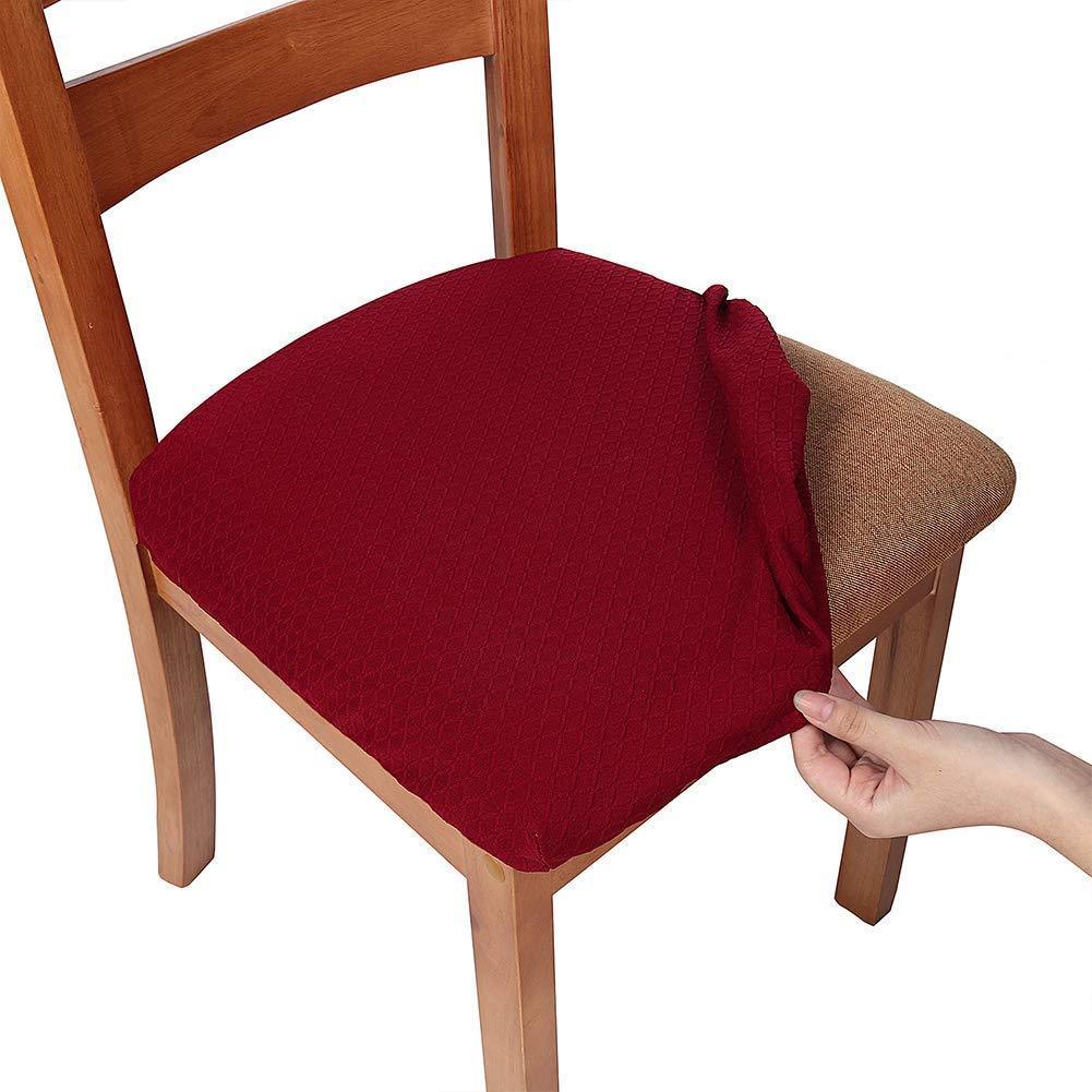 Smiry Stretch Spandex Jacquard Dining Room Chair Seat Covers, Removable Washable Anti-Dust Dinning Upholstered Chair Seat Cushion Slipcovers - Set of 4, Beige