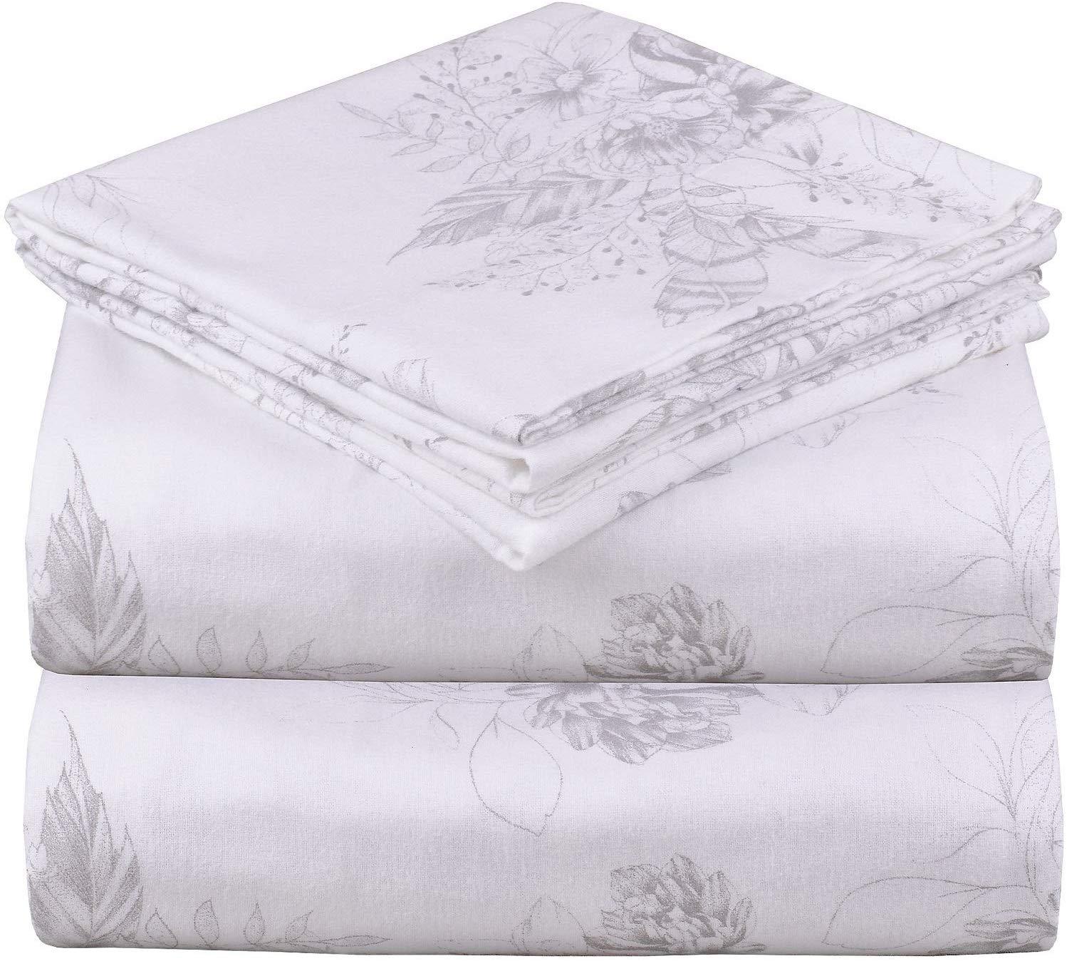 Mellanni 100% Organic Cotton Flannel Sheet Set - Heavyweight 180GSM 4 pc Luxury Bed Sheets - Cozy, Soft, Warm, Breathable Bedding - Deep Pockets - All Around Elastic (Queen, Gray)