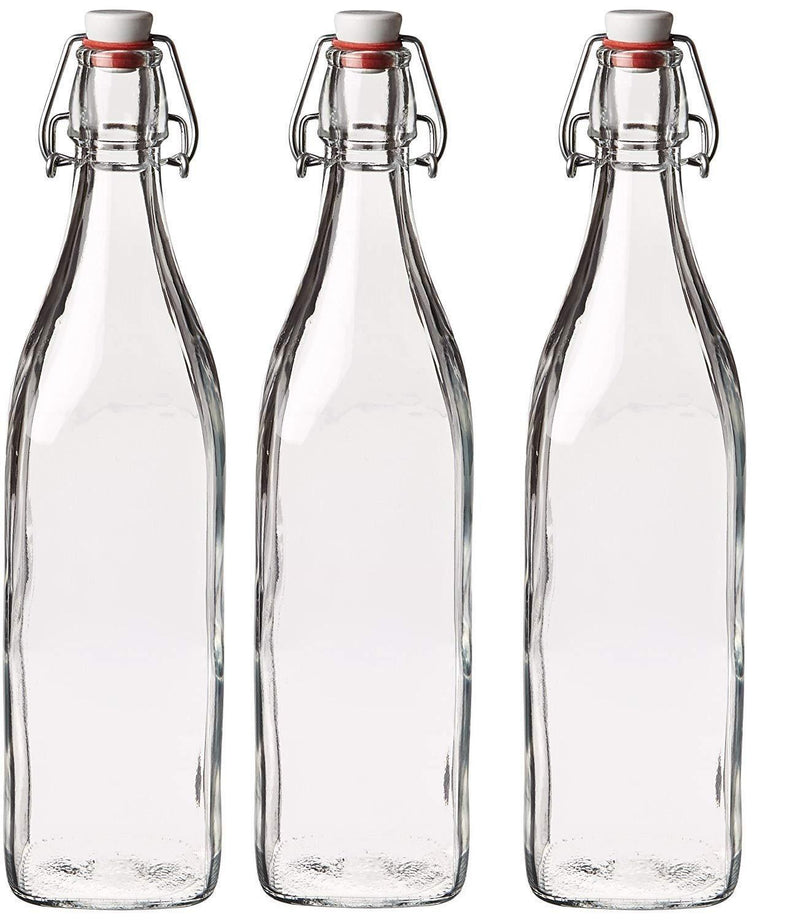 Seacoast Clear Glass Bottle with Swing Top Stopper, 33.75 Oz Round Pack of 4