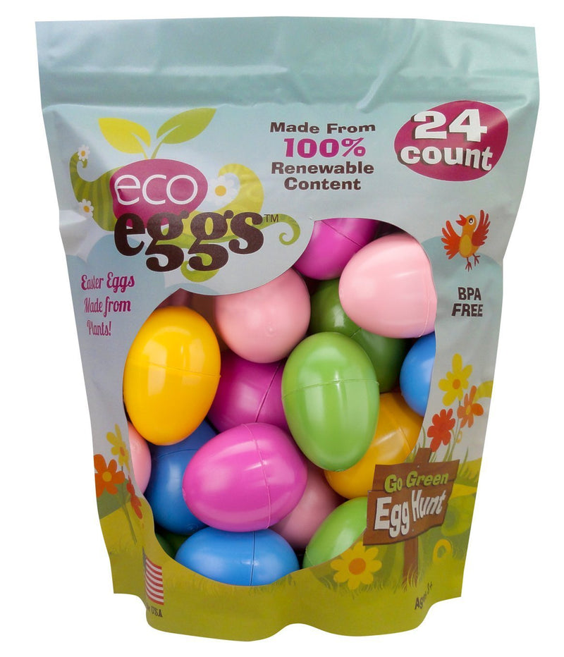 ecoegg Eco Friendly 100% Renewable USA Plant Based Non-Toxic Snap Closure Plastic Fillable Easter Eggs for Egg Hunts & Easter Baskets - Multicolor, 24 Count