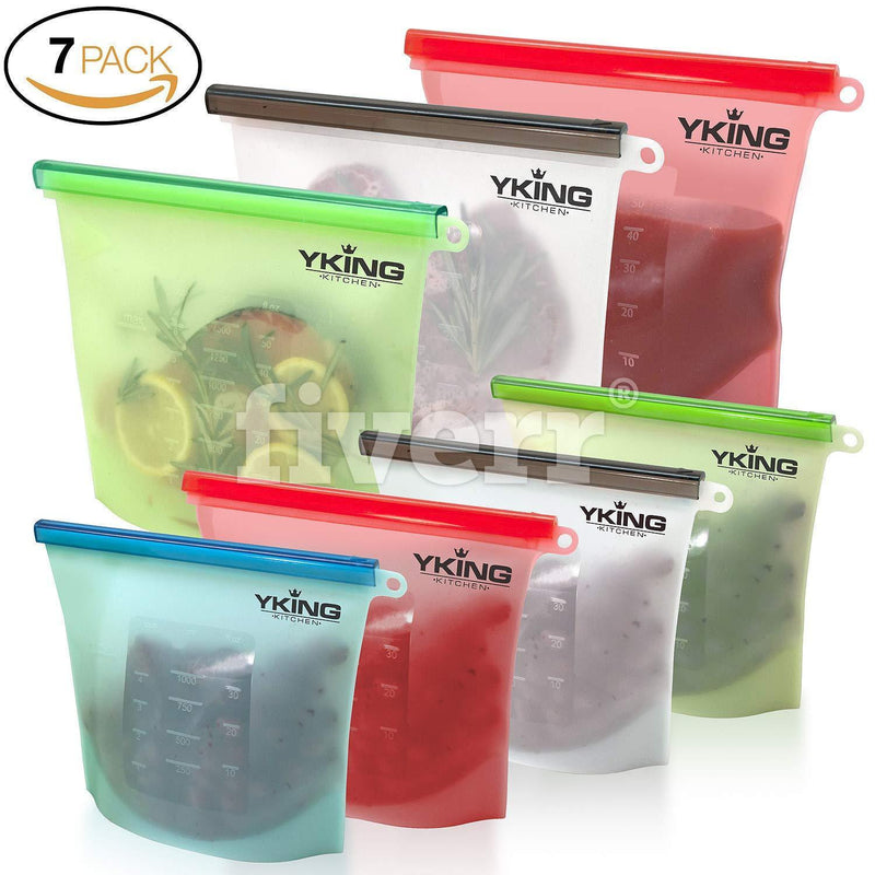 Reusable Silicone Food Bag Set of 7-Size: 3 Large & 4 Medium-Silicone Food Storage Bag-Silicone Bags Reusable for Sous Vide-Sandwich-Freezer-Silicon Bag Reusable-Food Storage Bags-Reusable Silicon