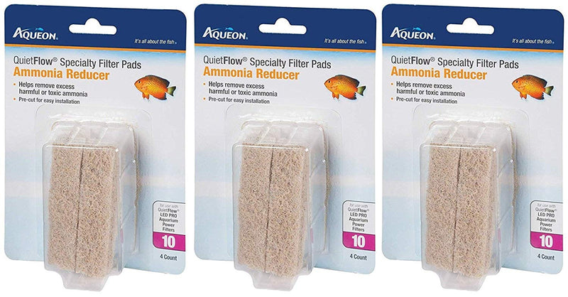 (3 Pack) Aqueon Quiet Flow 10 Ammonia Reducing Specialty Filter Pad (4 ct. Per Pack)