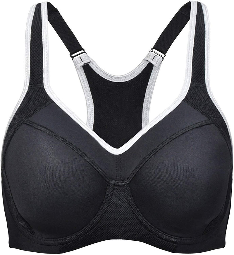  Womens Full Support High Impact Racerback Lightly Lined  Underwire Sports Bra Black 34E