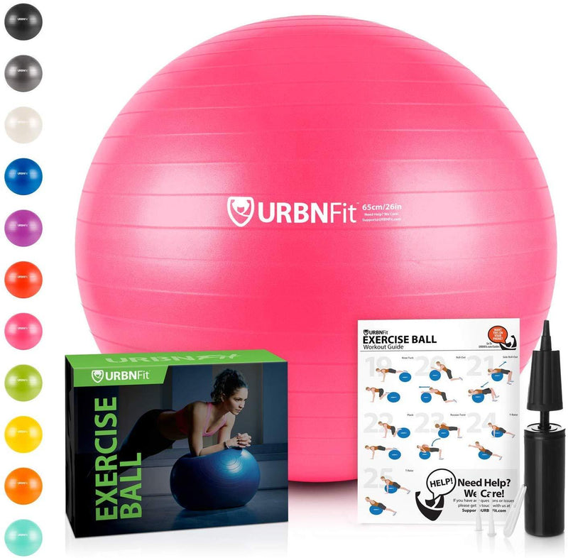 URBNFit Exercise Ball (Multiple Sizes) for Fitness, Stability, Balance and  Yoga Ball. Workout Guide and Quick Pump Included. Anti Burst Design Orange  65 CM 