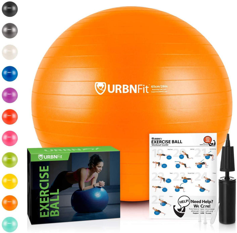 URBNFit Exercise Ball - AntiBurst Swiss Balance Ball w/ Pump - Fitness Ball  Chair for Office, Home Gym - Black, 55CM 