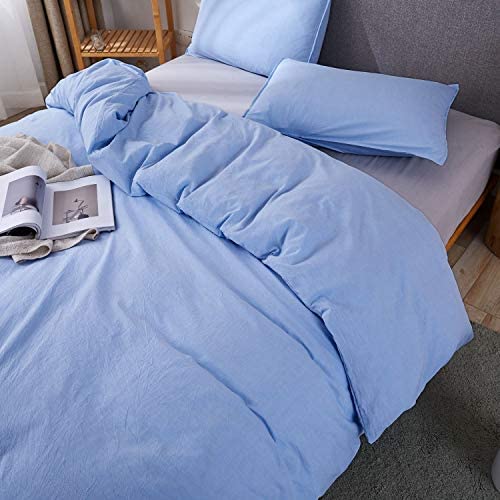 SORMAG 100% Washed Cotton Duvet Cover 3 Piece, Comforter Cover California King Size, Ultra Soft with Zipper Closure, Corner Ties, Simple Bedding Style, Gray White Plaid