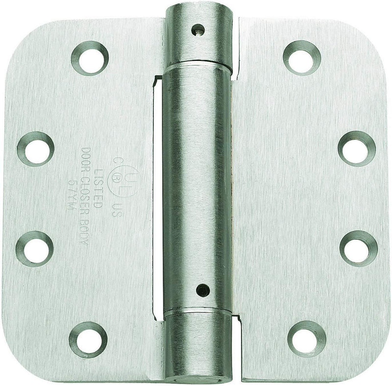 Global Door Controls 4 in. x 4 in. Satin Nickel Steel Spring Hinge with 5/8 in. Radius - Set of 3