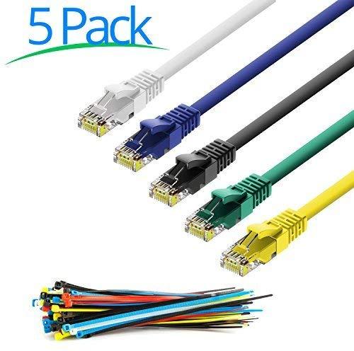 Maximm Ethernet Cable Cat6 Snagless - 6 Feet - Multi-Color - [5 Pack] - Pure Copper - UL Listed - Cable Ties Included