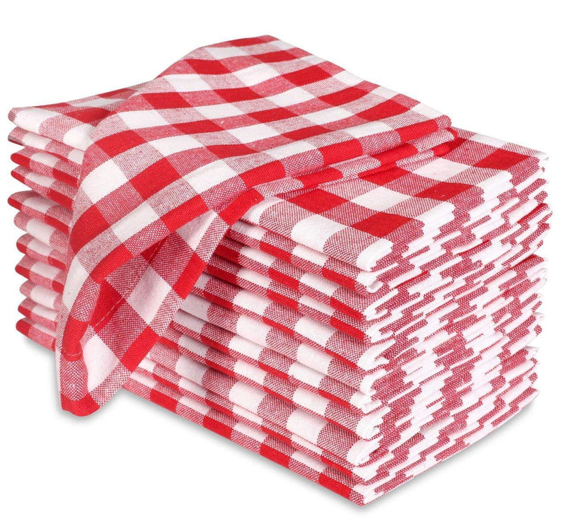 Cloth Napkin In Gingham Plaid Check Fabric-18x18 Red White, Wedding Napkins,Cocktails Napkins,Fabric Napkins,Cotton Napkins Mitered Corners & Generous Hem, Machine Washable Dinner Napkins Set of 12