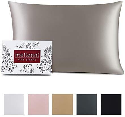 Mellanni Silk Pillowcase Queen - 19 Momme 100% Pure Natural Mulberry Silk Pillow Case for Hair and Skin - Hidden Zipper Closure - Both Sides are Silk (Queen 20" X 30", Black, White Piping)