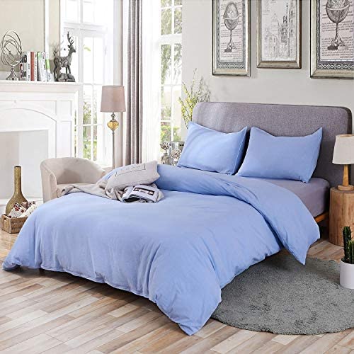SORMAG 100% Washed Cotton Duvet Cover 3 Piece, Comforter Cover California King Size, Ultra Soft with Zipper Closure, Corner Ties, Simple Bedding Style, Gray White Plaid