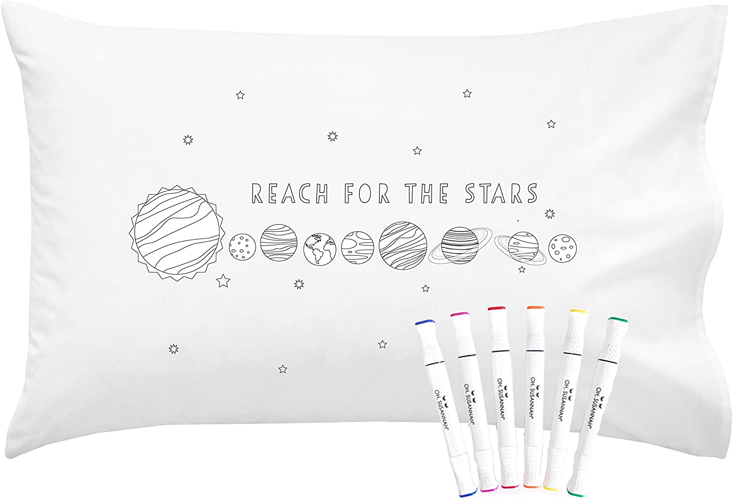 Oh, Susannah Donut Coloring Pillowcase Kit (1 Pillow Cover 20 by 30 Inches) with Permanent Fabric Markers Included Kindergarten Color Your Own Pillow Cover Doodle Pillowcase
