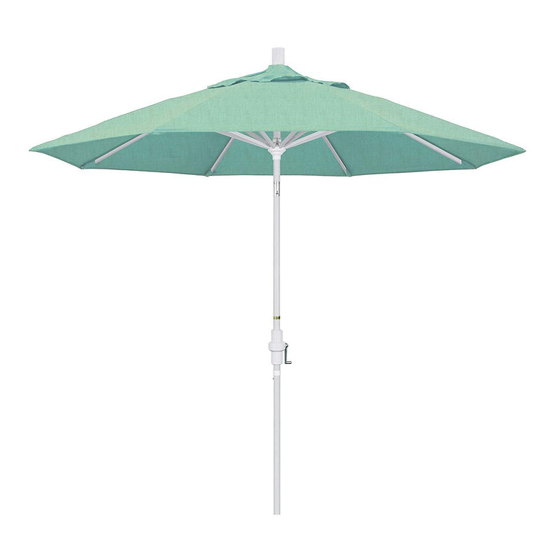 California Umbrella 9' Round Aluminum Market Umbrella, Crank Lift, Collar Tilt, White Pole, Sunbrella Pacific Blue