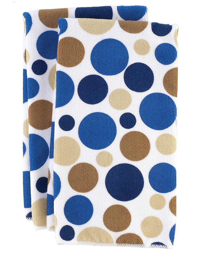 Ritz Royale Collection 100% Polyester Microfiber, Multi-Purpose, Polka Dot Print Kitchen Towel Set, 25" x 16", 2-Pack, Federal Blue