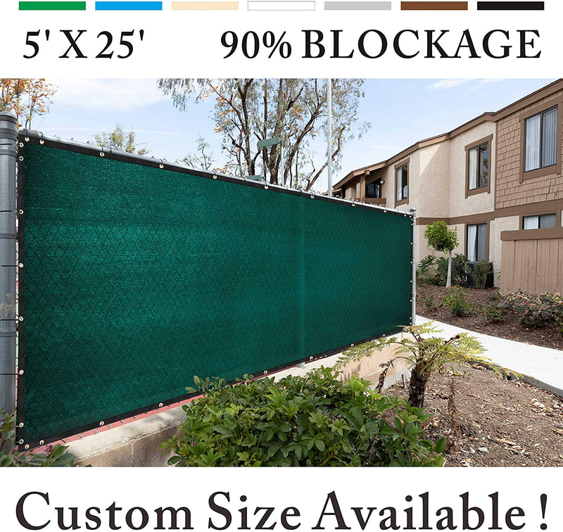 Y- STOP 5' x 25' Green Fence Privacy Screen Windscreen Cover Netting Mesh Fabric Cloth - Get Your Privacy Today Stop Neighbor Seeing-Through Stop Dog Barking Protect Property WE Custom Make Size