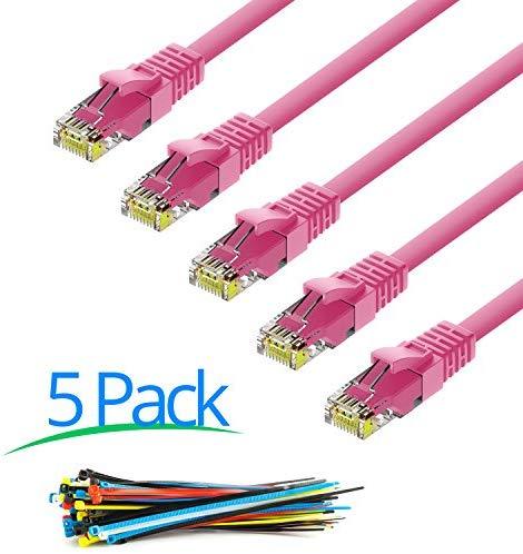 Maximm Ethernet Cable Cat6 Snagless - 6 Feet - Multi-Color - [5 Pack] - Pure Copper - UL Listed - Cable Ties Included