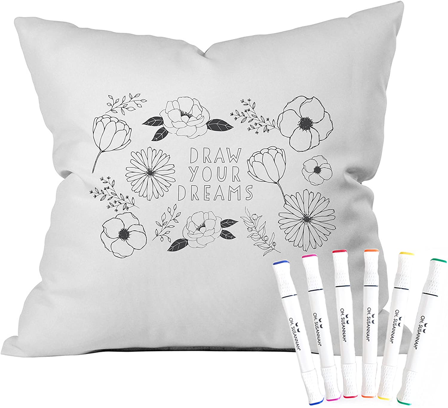 Oh, Susannah Donut Coloring Pillowcase Kit (1 Pillow Cover 20 by 30 Inches) with Permanent Fabric Markers Included Kindergarten Color Your Own Pillow Cover Doodle Pillowcase