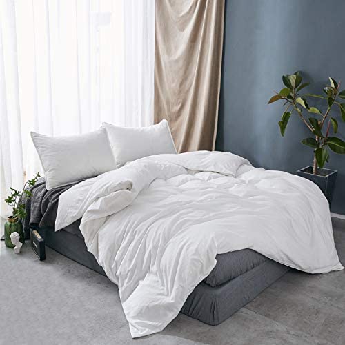 SORMAG 100% Washed Cotton Duvet Cover 3 Piece, Comforter Cover California King Size, Ultra Soft with Zipper Closure, Corner Ties, Simple Bedding Style, Gray White Plaid