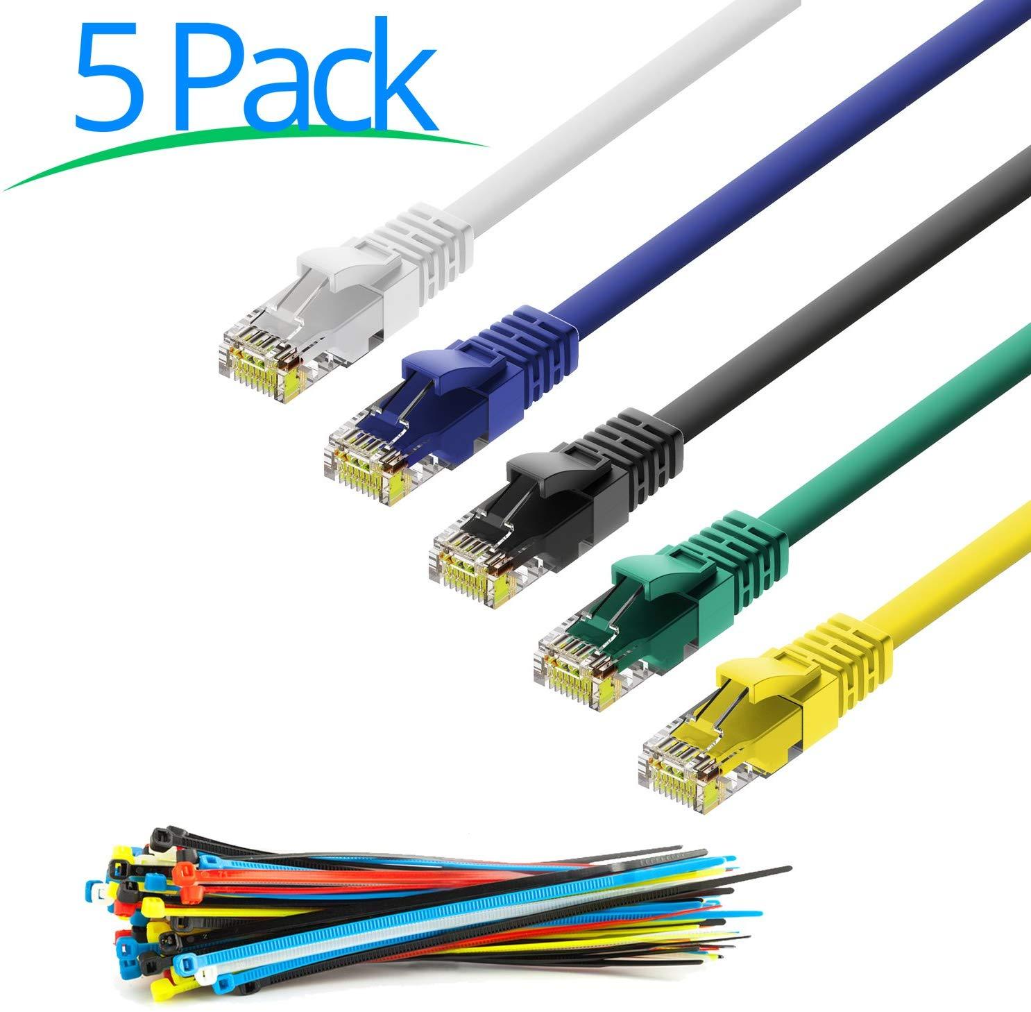 Maximm Ethernet Cable Cat6 Snagless - 6 Feet - Multi-Color - [5 Pack] - Pure Copper - UL Listed - Cable Ties Included