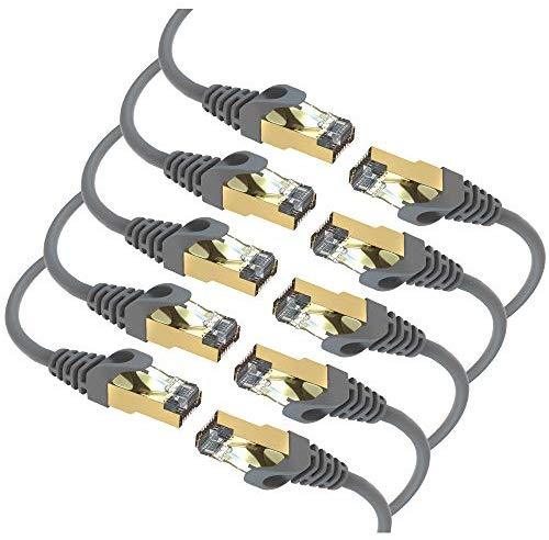 Maximm Cat7 Ethernet Cable, 15 Feet, Grey, 10-Pack - Pure Copper - RJ45 Gold-Plated Snagless Connectors 600 MHz, 10 Gbps. for Fast Network & Computer Networking + Cable Clips and Ties