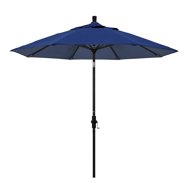 California Umbrella 9' Round Aluminum Market Umbrella, Crank Lift, Collar Tilt, White Pole, Sunbrella Pacific Blue