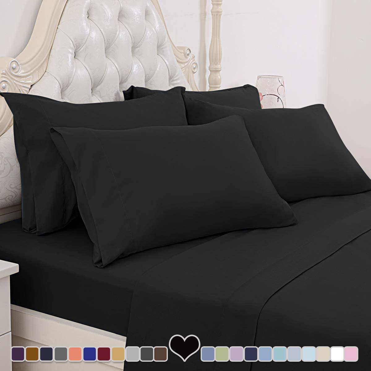 BYSURE Hotel Luxury Bed Sheets Set 4 Piece(Twin, Black) - Super Soft 1800 Thread Count 100% Microfiber Sheets with Deep Pockets, Wrinkle & Fade Resistant