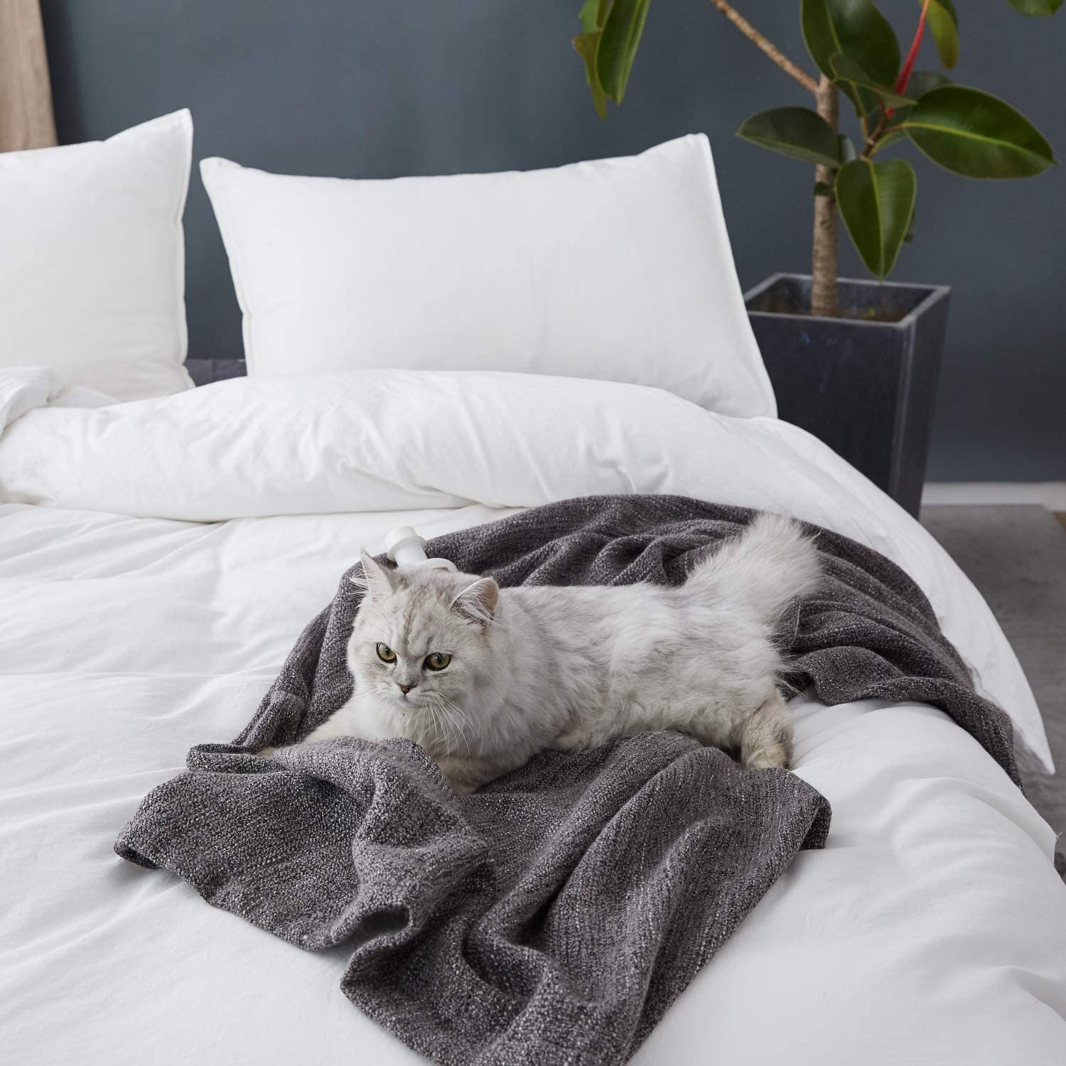 SORMAG 100% Washed Cotton Duvet Cover 3 Piece, Comforter Cover California King Size, Ultra Soft with Zipper Closure, Corner Ties, Simple Bedding Style, Gray White Plaid
