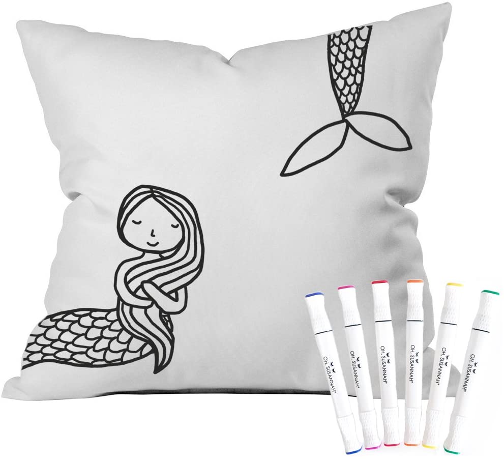 Oh, Susannah Donut Coloring Pillowcase Kit (1 Pillow Cover 20 by 30 Inches) with Permanent Fabric Markers Included Kindergarten Color Your Own Pillow Cover Doodle Pillowcase