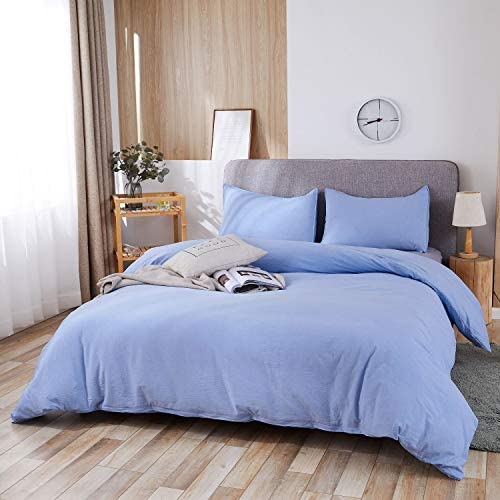 SORMAG 100% Washed Cotton Duvet Cover 3 Piece, Comforter Cover California King Size, Ultra Soft with Zipper Closure, Corner Ties, Simple Bedding Style, Gray White Plaid