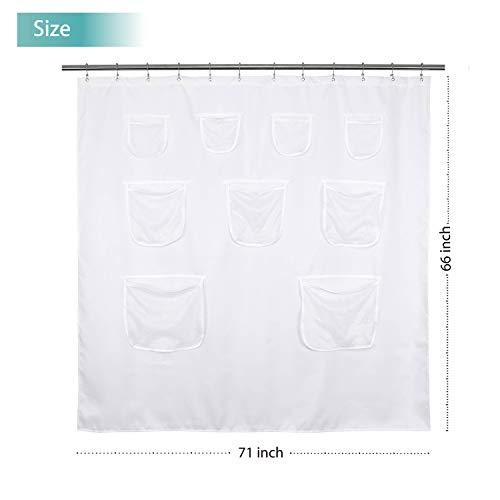 Mrs Awesome Fabric Shower Curtain with 9 Pockets 60 inches Width, Water Repellent, Washable, Odorless and Rust Proof Grommets, White,60x72