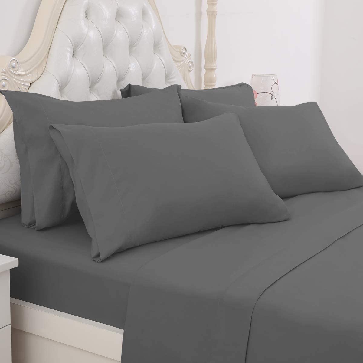 BYSURE Hotel Luxury Bed Sheets Set 4 Piece(Twin, Black) - Super Soft 1800 Thread Count 100% Microfiber Sheets with Deep Pockets, Wrinkle & Fade Resistant