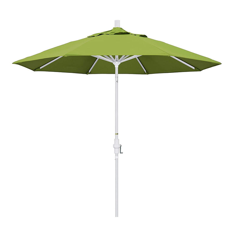 California Umbrella 9' Round Aluminum Market Umbrella, Crank Lift, Collar Tilt, White Pole, Sunbrella Pacific Blue