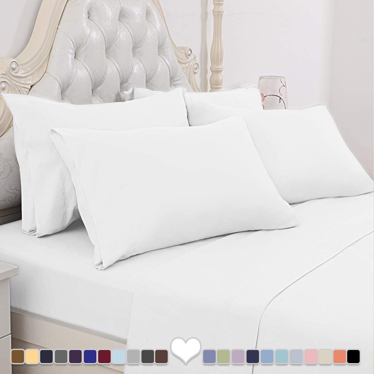 BYSURE Hotel Luxury Bed Sheets Set 4 Piece(Twin, Black) - Super Soft 1800 Thread Count 100% Microfiber Sheets with Deep Pockets, Wrinkle & Fade Resistant
