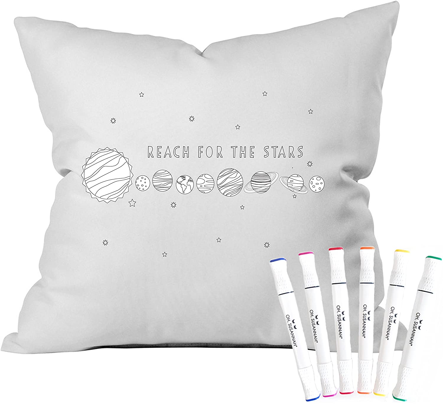 Oh, Susannah Donut Coloring Pillowcase Kit (1 Pillow Cover 20 by 30 Inches) with Permanent Fabric Markers Included Kindergarten Color Your Own Pillow Cover Doodle Pillowcase
