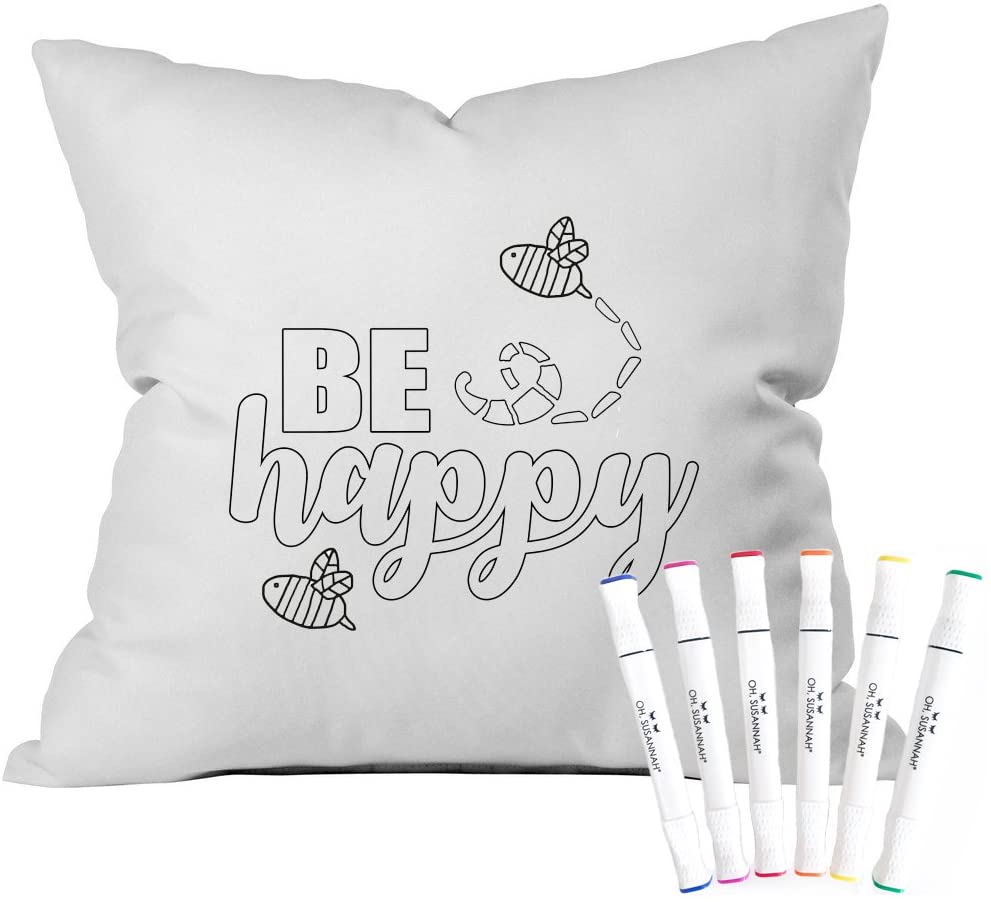 Oh, Susannah Donut Coloring Pillowcase Kit (1 Pillow Cover 20 by 30 Inches) with Permanent Fabric Markers Included Kindergarten Color Your Own Pillow Cover Doodle Pillowcase