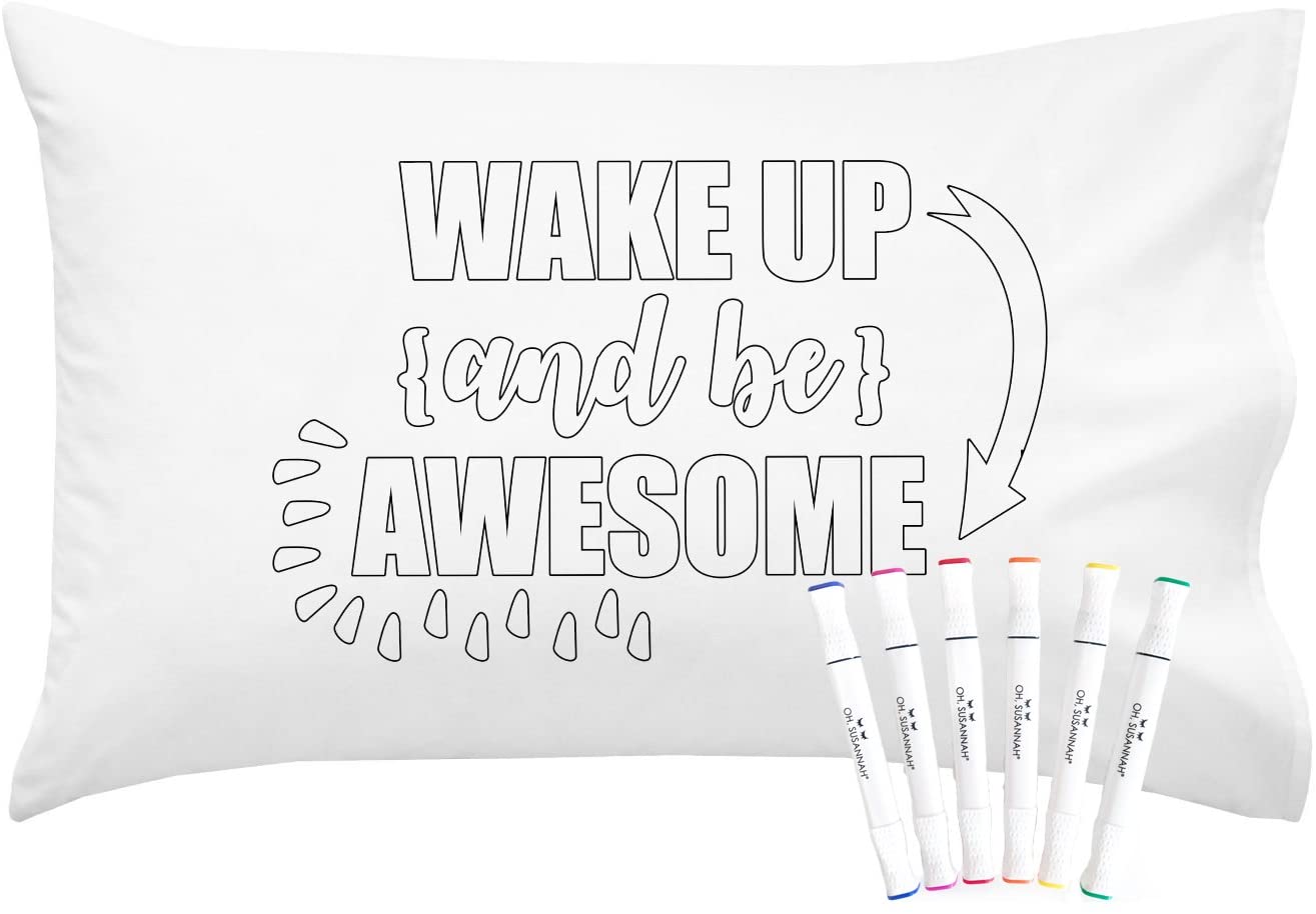 Oh, Susannah Donut Coloring Pillowcase Kit (1 Pillow Cover 20 by 30 Inches) with Permanent Fabric Markers Included Kindergarten Color Your Own Pillow Cover Doodle Pillowcase