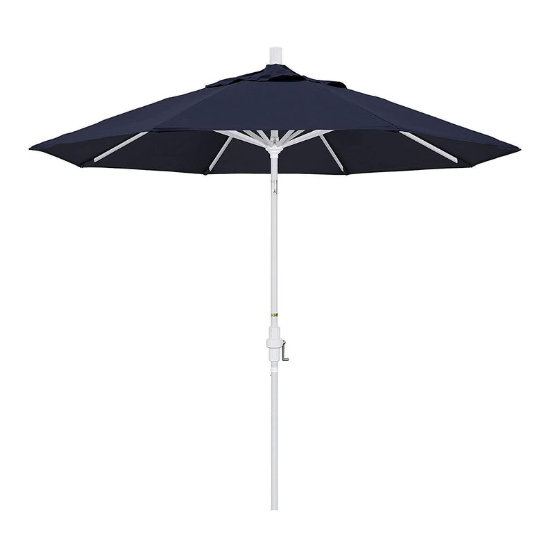 California Umbrella 9' Round Aluminum Market Umbrella, Crank Lift, Collar Tilt, White Pole, Sunbrella Pacific Blue