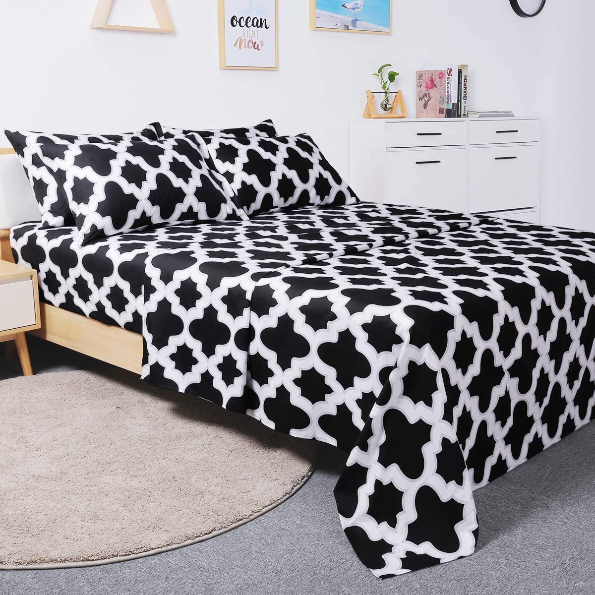 BYSURE Hotel Luxury Bed Sheets Set 4 Piece(Twin, Black) - Super Soft 1800 Thread Count 100% Microfiber Sheets with Deep Pockets, Wrinkle & Fade Resistant